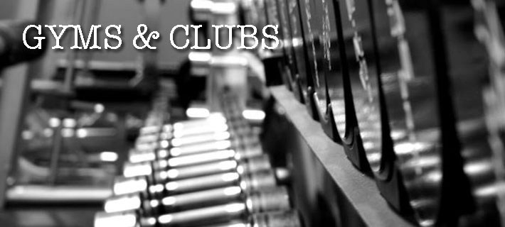 Image of Dumbbell Rack with Gyms & Clubs Title Text Overlay