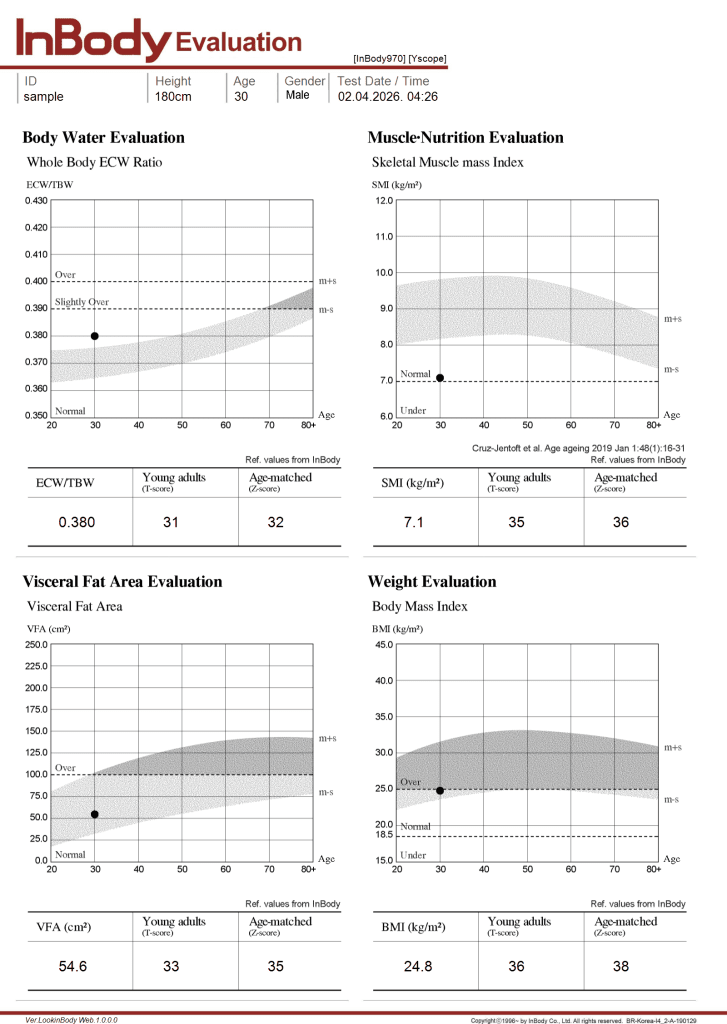 InBody 970 sample results evaluation sheet