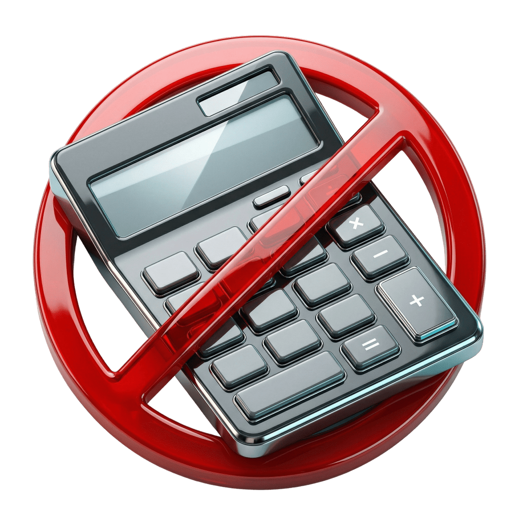 3D icon of a calculator with a red prohibition sign representing that the InBody 970 uses no empirical estimations